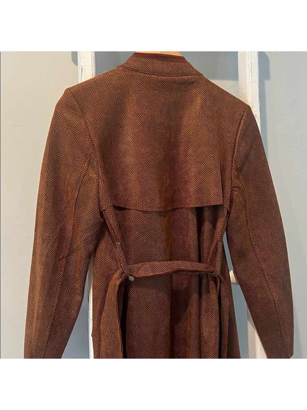 Solitaire Anthropologie nwt suede Textured Brown snakeskin Jacket trenchcoat S - Picture 12 of 13